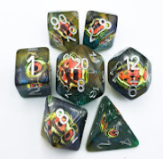 Orange 7 Die Demon Eye Set with White Numbers