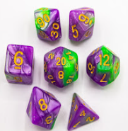 Light Purple/Green 7 Die Fusion Set with Gold Numbers