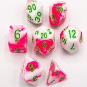 Pink/White 7 Die Fusion Set with Green Numbers