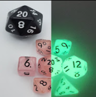 Pink Glow in the Dark 7 Die Mini Set with Black Numbers