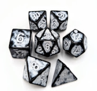 White Ancient V2 7 Die Set with White Numbers