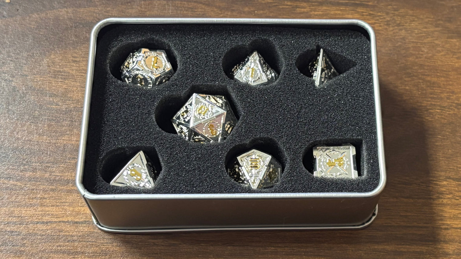 Silver Sword Shadow 7 Metal Dice with Silver Numbers