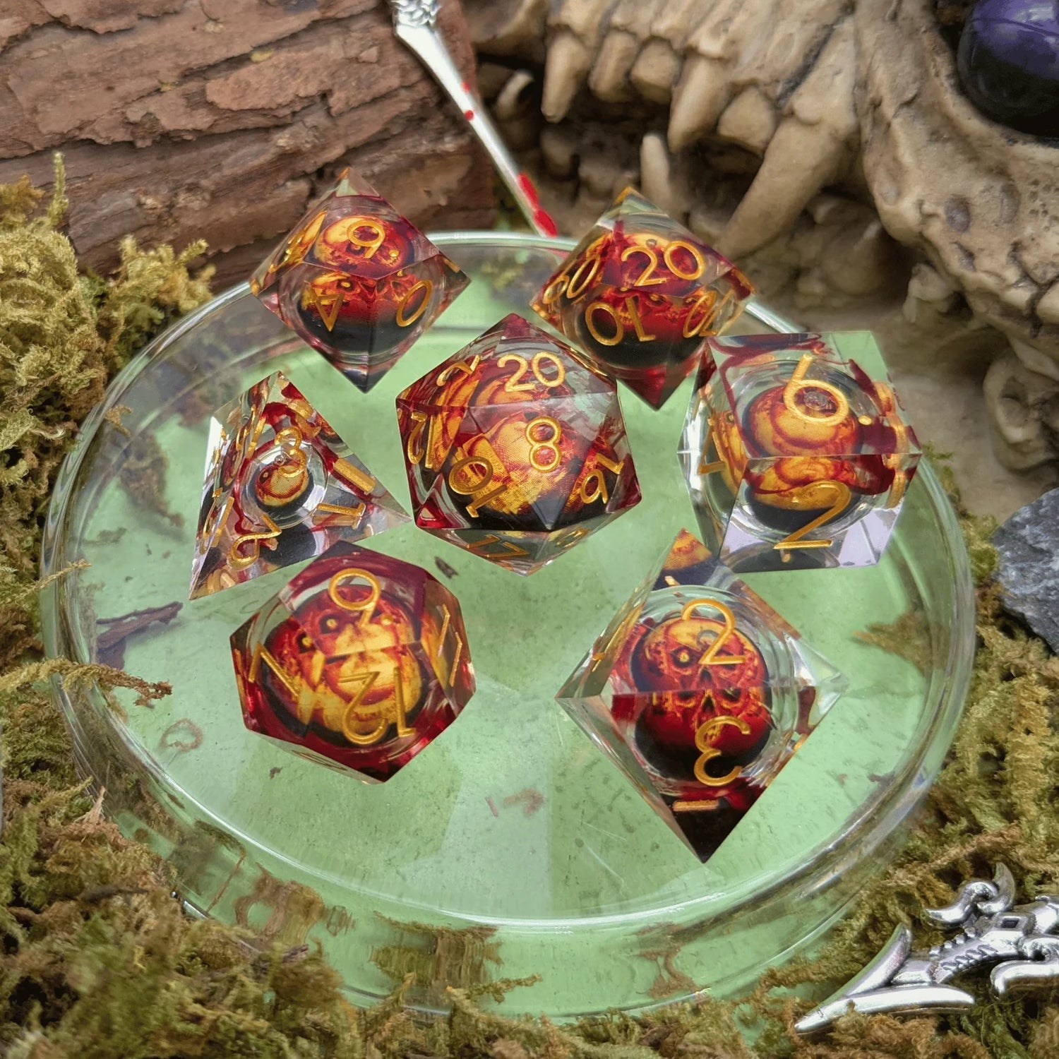 Mystery Dice Goblin Skull Flame Liquid Core Dice Set