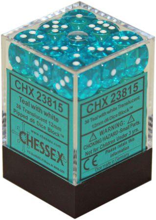 Chessex Translucent 36D6 Teal/White 12mm Dice
