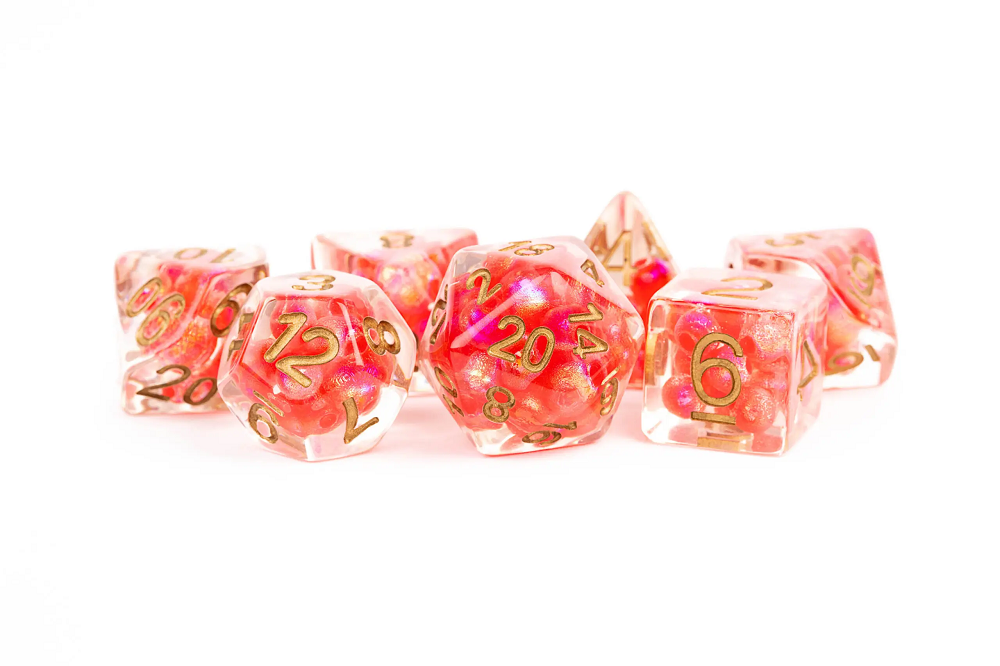 16mm 7 Piece Dice Set: Pearl Red with Copper