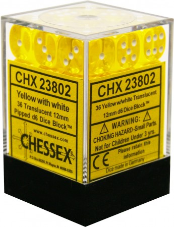 Chessex Translucent 36d6 Yellow/White 12mm Dice