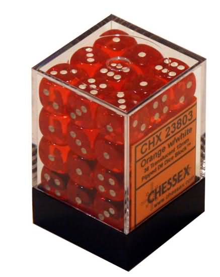 Chessex Translucent 36d6 Orange/White 12mm Dice