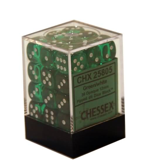 Chessex Translucent 36d6 Green/White 12mm Dice