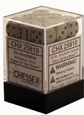 Chessex Opaque 36d6 Dark Grey/Black 12mm Dice