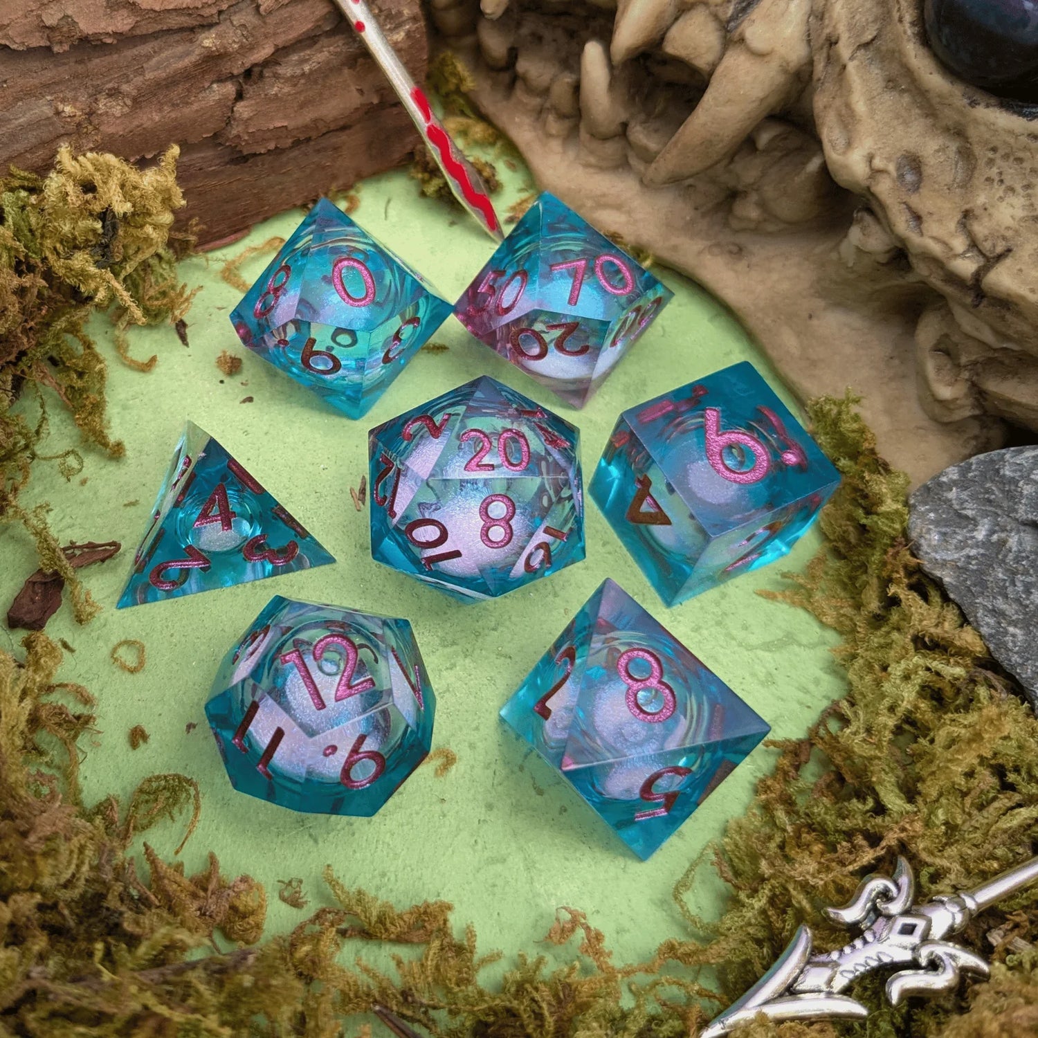 Mystery Dice Goblin Shimmer Blue and Purple Liquid Core Dice Set