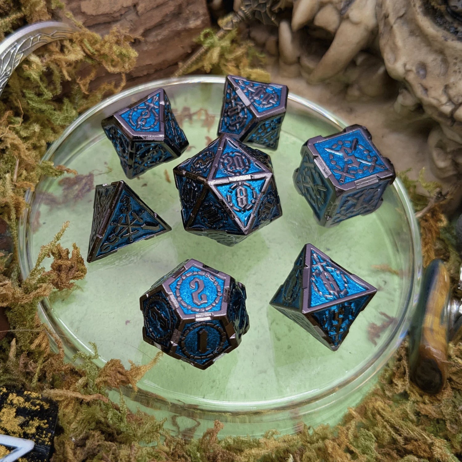 Mystery Dice Goblin Swords Blue and Silver Metal Core Dice Set