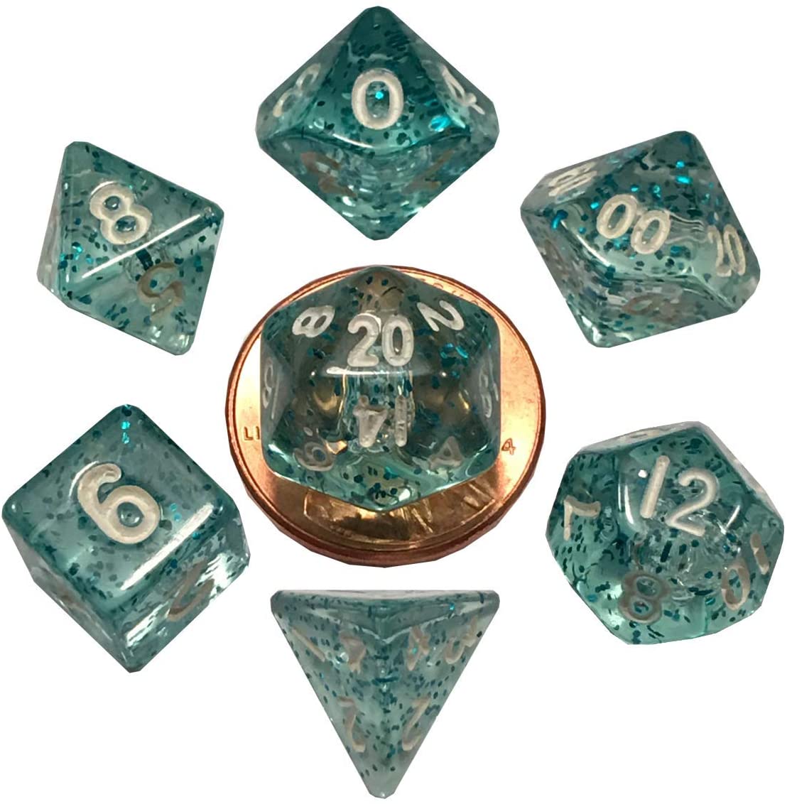 Mini Polyhedral Dice Set: Ethereal Light Blue with White Numbers