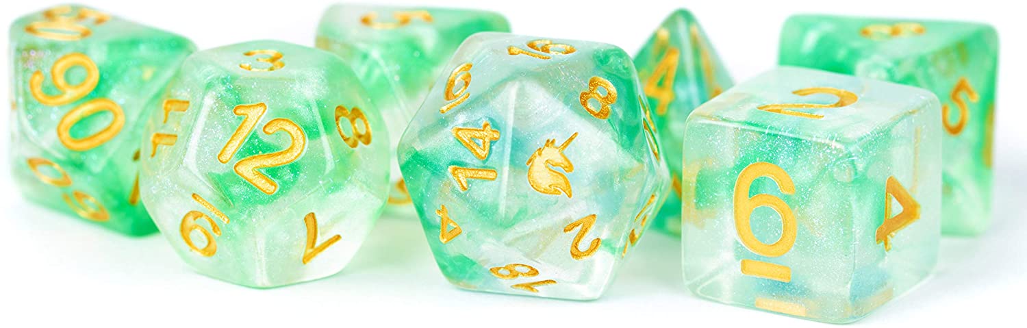 Unicorn Resin 16mm Polyhedral Dice Set: Icy Everglades