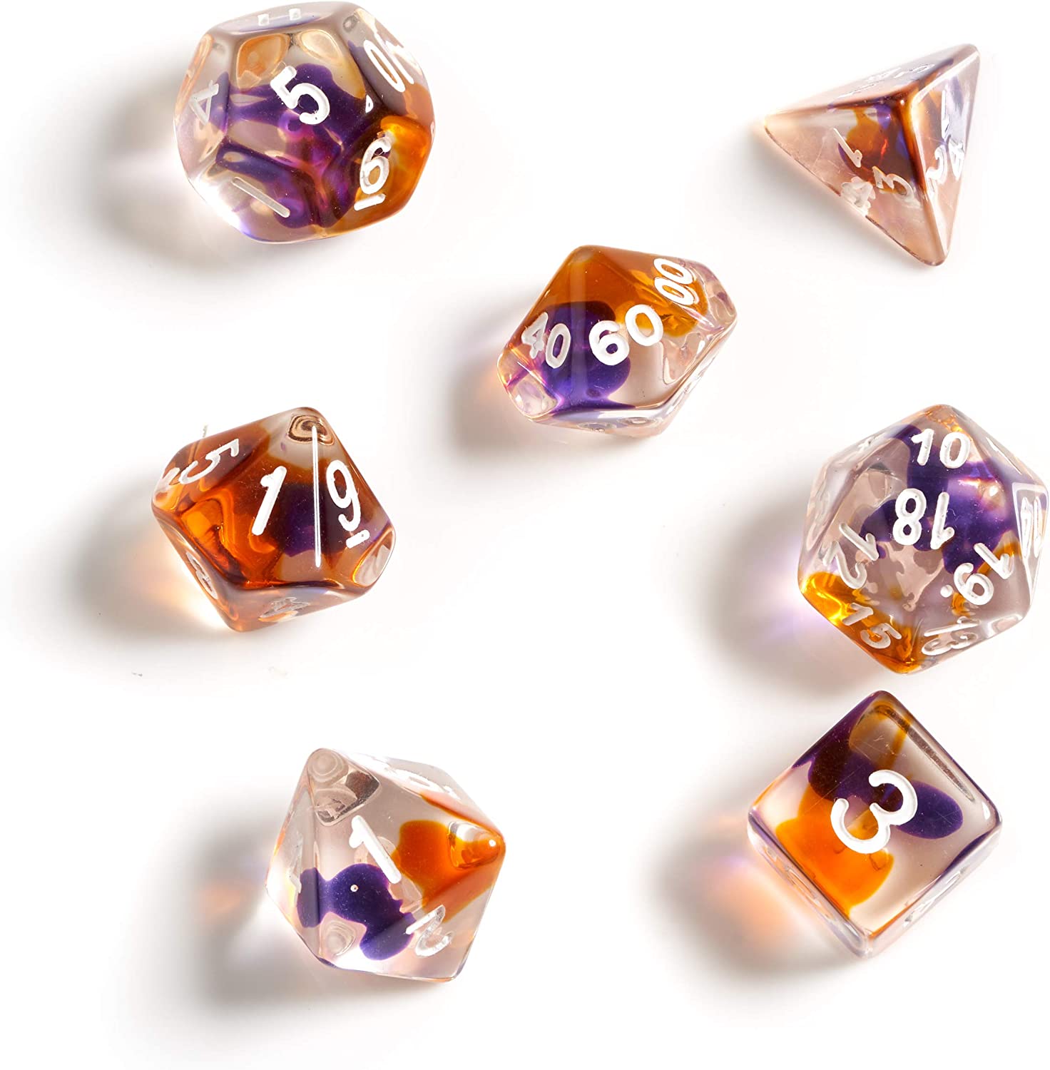 RPG Dice Set (7): Purple, Orange Clear