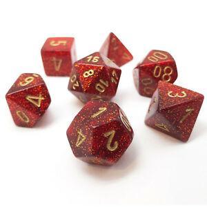 Glitter: Mini-Polyhedral Ruby/gold 7-Die Set