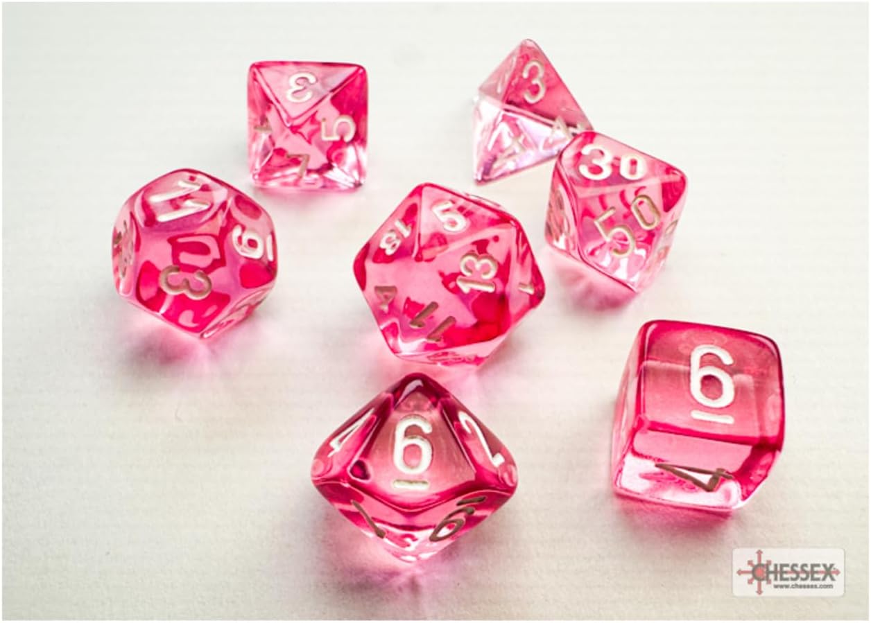 Translucent: Mini-Polyhedral Pink/white 7-Die Set