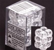 Chessex 12 16mm Pipped D6 Dice Block Translucent Clear with White 23601