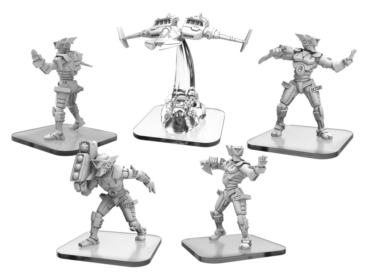 Monsterpocalypse: Uber Corp International Shinobots, Shinobot Gunner, and UCI Jet Unit (Resin and White Metal)