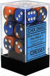 Chessex Blue-Orange /w white Dice Block 12 Gemini 16mm Pipped d6 Dice 26652