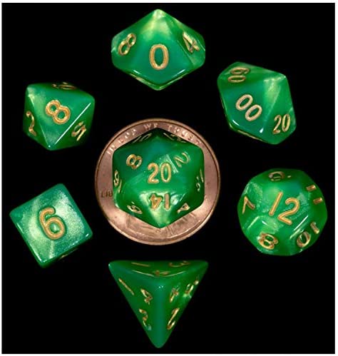 Mini Polyhedral Dice Set: Green/Light Green with Gold Numbers