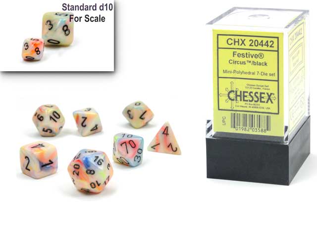 Festive: Mini-Polyhedral Circus/black 7-Die set