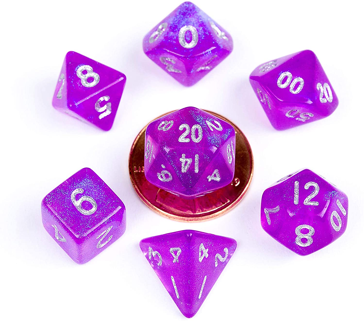 10mm Mini Stardust Acrylic Poly Dice Set: Purple (7)