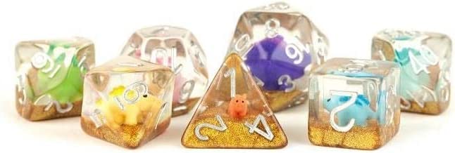 16mm Resin Poly Rainbow Dinosaur Dice Set (7)