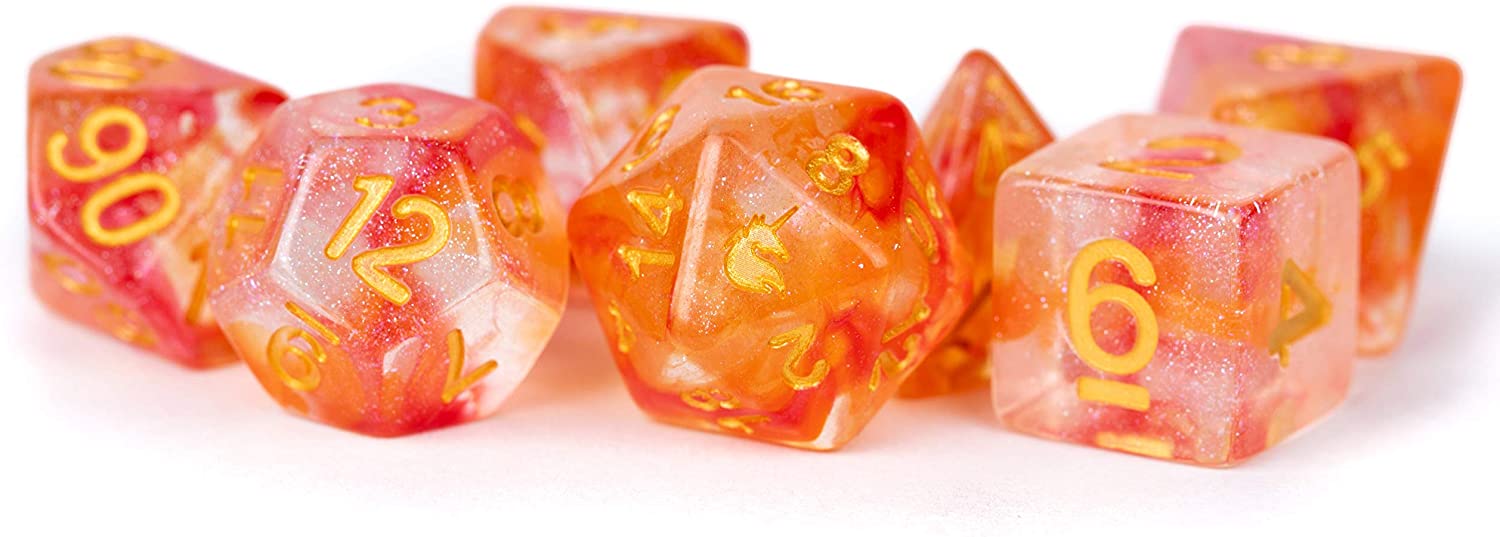 Unicorn Resin 16mm Polyhedral Dice Set: Mystic Embers (7)