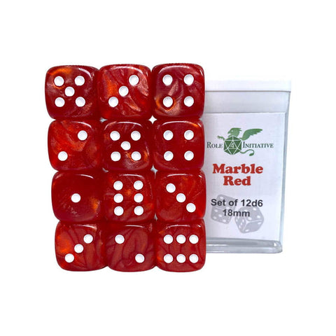 18mm D6 Pips: Marble Red 12ct Dice Set