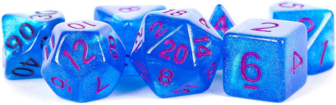 16mm Acrylic Stardust Poly Dice Set: Blue/Purple Numbers (7)
