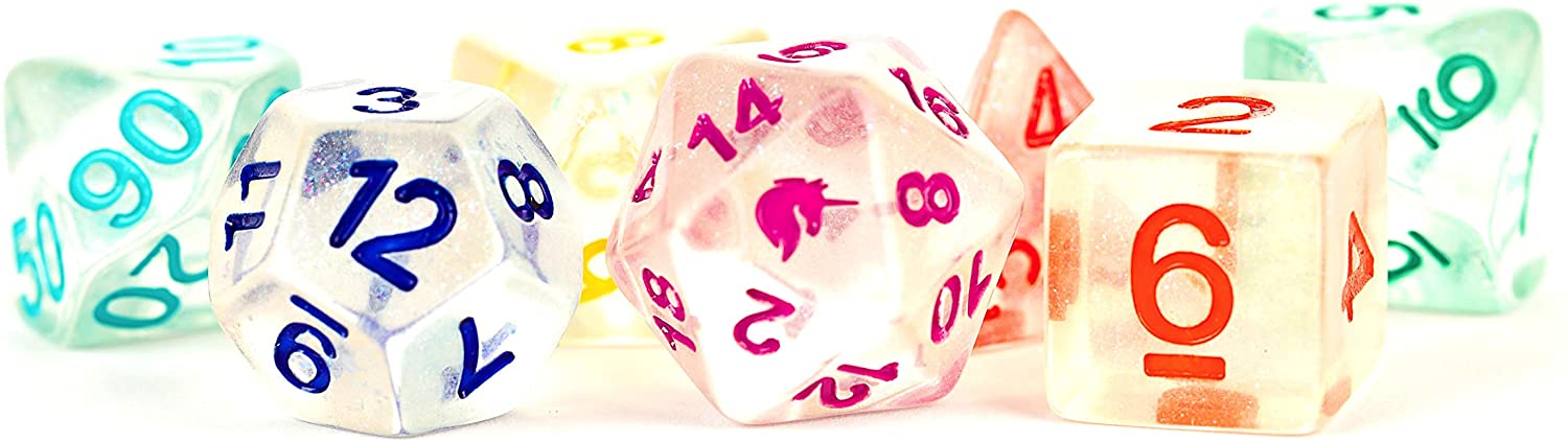 Unicorn Resin Poly Dice Set: Rainbow Ice (7)