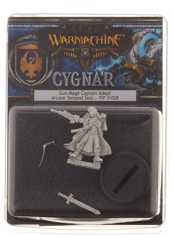 Warmachine: Cygnar Gun Mage Captain Adept Arcane Tempest Solo (White Metal)
