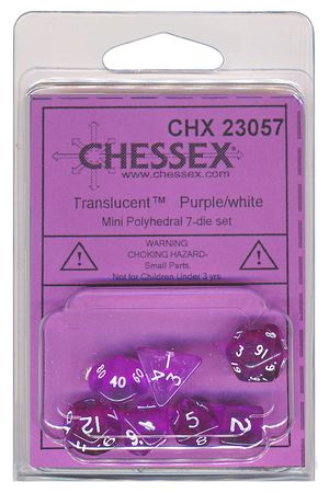 Chessex Mini Polyhedral 7-die Set Translucent Blue w/ White