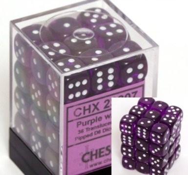 Chessex 36 12mm D6 Dice Block Translucent Purple w/White 23807