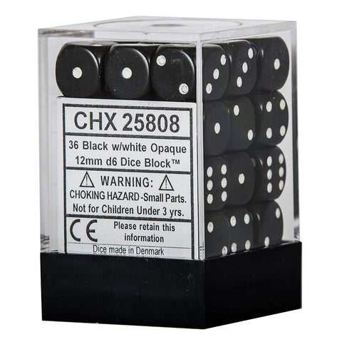 Opaque: 12mm D6 Black/White (36)