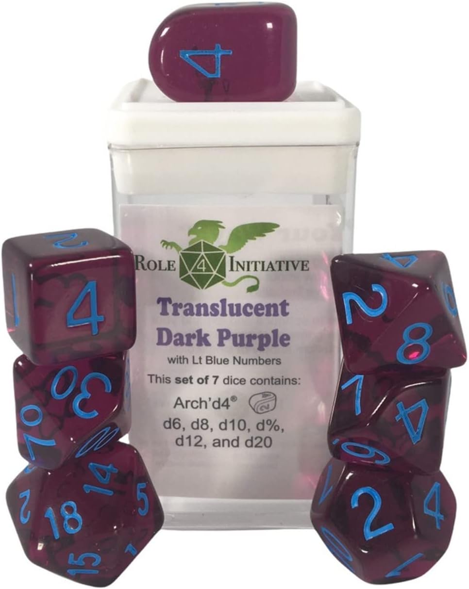 Role 4 Initiative R4I Dice w/ Arch'd4: Translucent - Dark Purple w/ Light Blue (7)