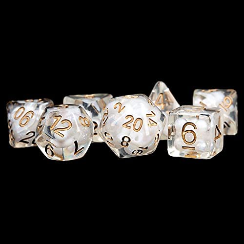 16mm Resin Poly Dice Set: Pearl with Copper Numbers (7)