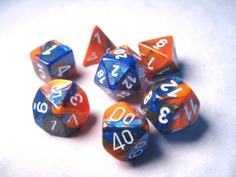 Chessex Polyhedral 7-Die Set Gemini Blue-Orange/white 26452