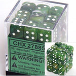 Chessex 36 12mm D6 Dice Block Green w/white Phantom 27885