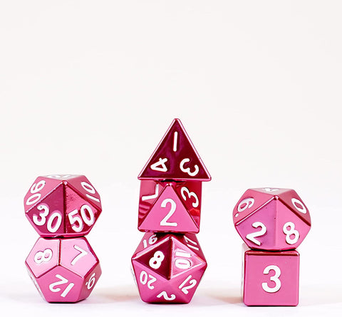 16mm Pink Painted Metal Polyhedral Dice Set