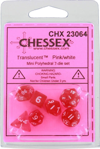 Chessex Translucent Pink w/ White Mini Polyhedral 7-die Set CHX 23064