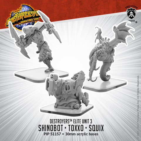 Monsterpocalypse Destroyers Alternate Elite Units: Toxxo, Squix, and Shinobot (metal)