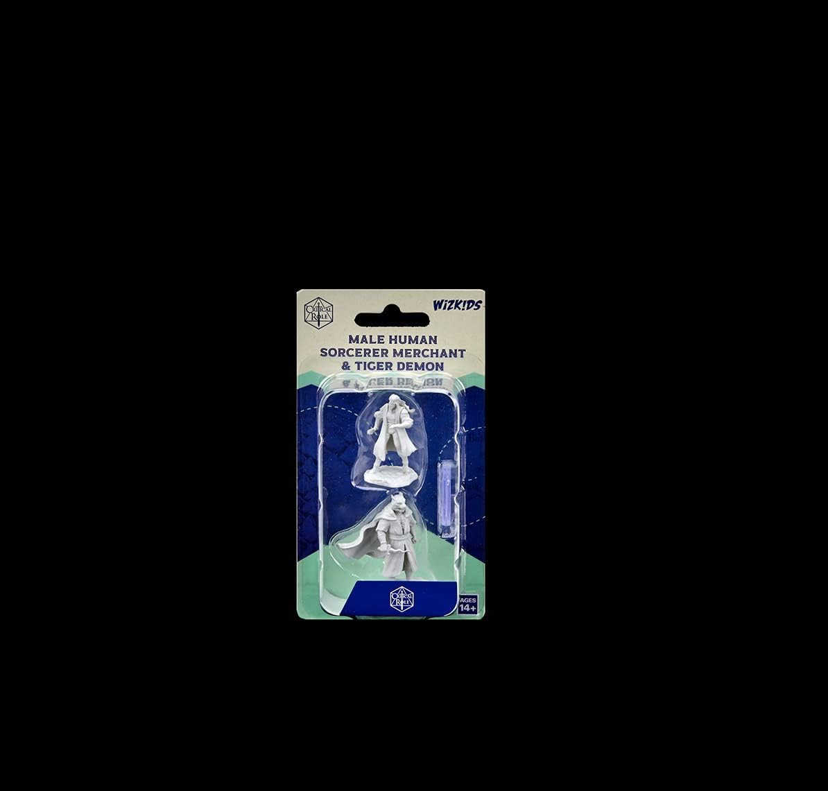 Critical Role Unpainted Miniatures: W03 Male Human Sorcerer Merchant & Tiger Demon