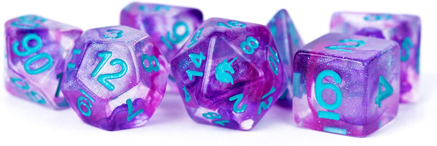 Unicorn Resin 16mm Polyhedral Dice Set: Violet Infusion (7)