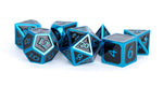 16mm Metal Polyhedral Dice Set: Blue with Black Enamel