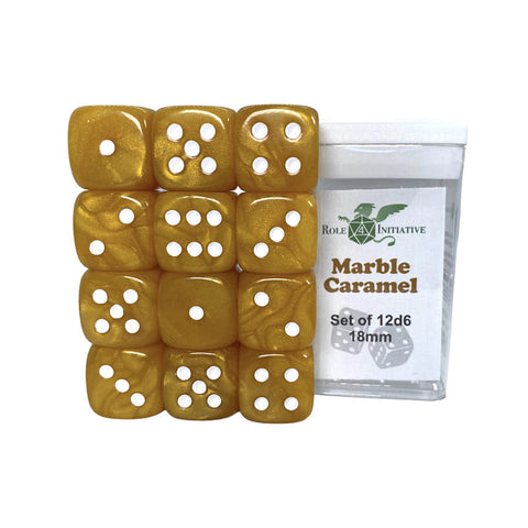18mm D6 Pips: Marble Caramel 12ct Dice Set