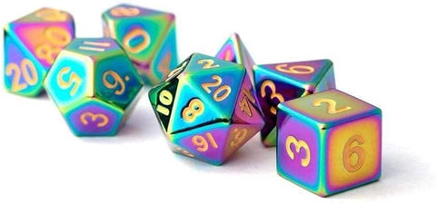16mm Flame Torched Rainbow Metal Polyhedral Dice Set