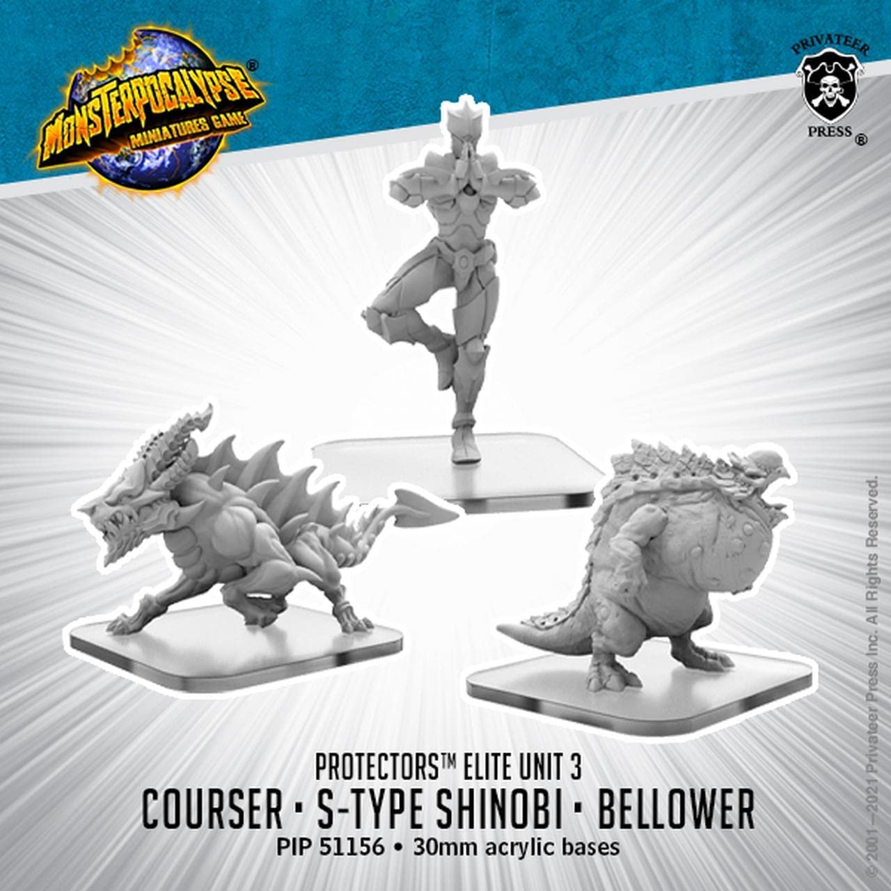 Monsterpocalypse Protectors Alternate Elite Units: S-Type Shinobi, Bellower, and Courser (resin/metal)