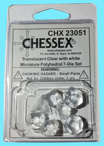 Chessex Translucent Mini Poly Clear/White Set 7