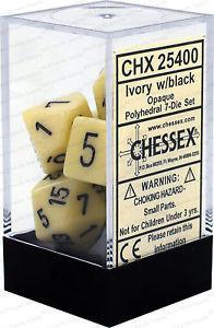 Chessex Polyhedral 7-die Set Opaque Ivory w/black 25400